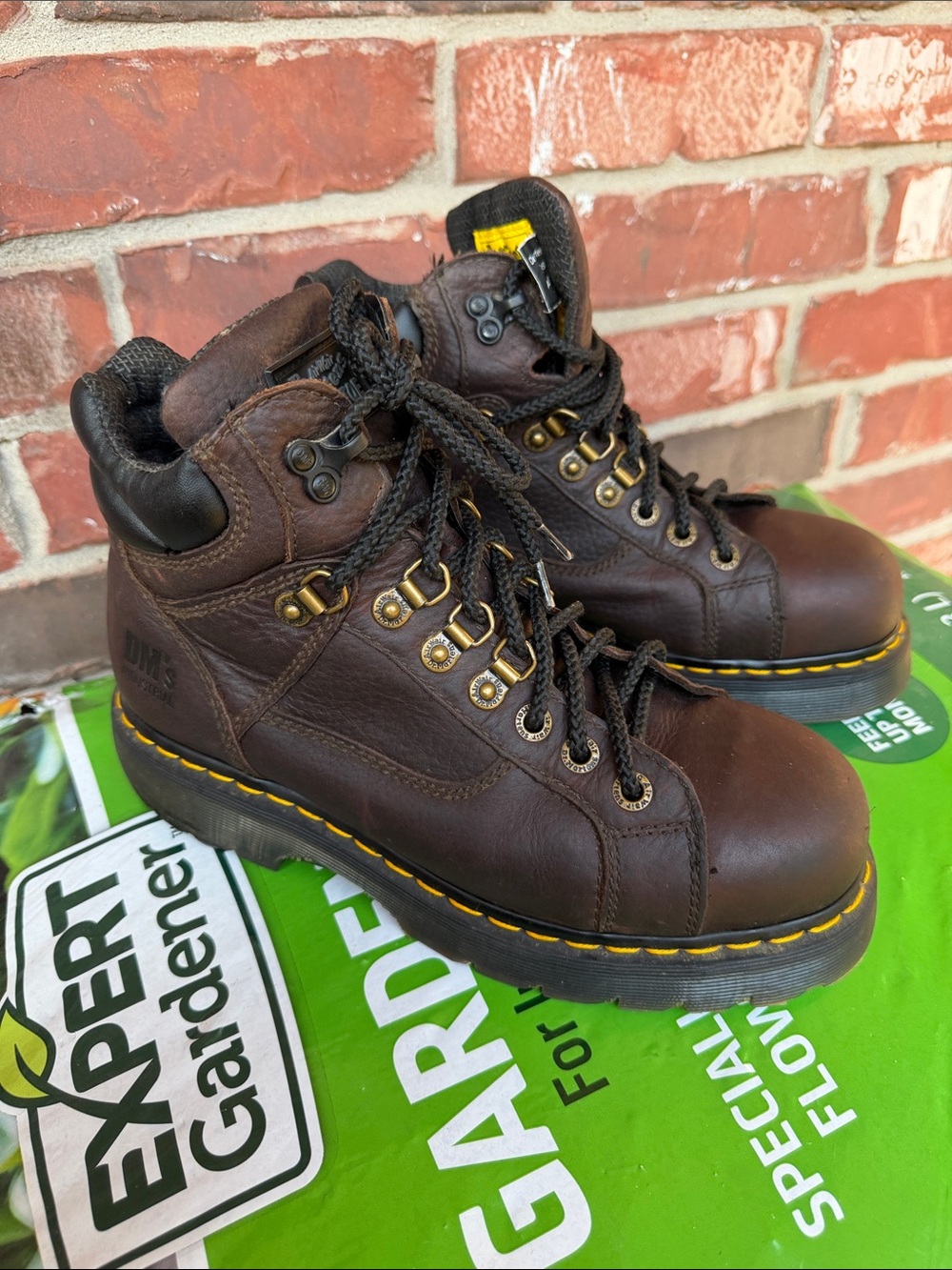 Dr. Martens sDark steel toe Brown Leather Lace-Up Work Boots